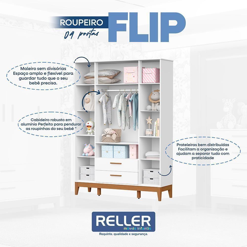 Jogo De Quarto Infantil Flip Guarda Roupa 4 Portas E Cômoda 1 Porta Branco Fosco - Reller Móveis Branco Fosco - 3