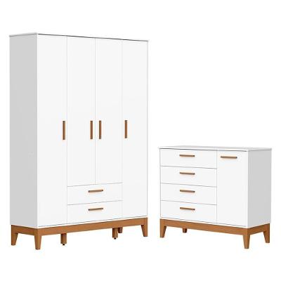 Jogo De Quarto Infantil Flip Guarda Roupa 4 Portas E Cômoda 1 Porta Branco Fosco - Reller Móveis Branco Fosco