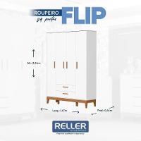 Jogo De Quarto Infantil Flip Guarda Roupa 4 Portas E Cômoda 1 Porta Branco Fosco - Reller Móveis Branco Fosco