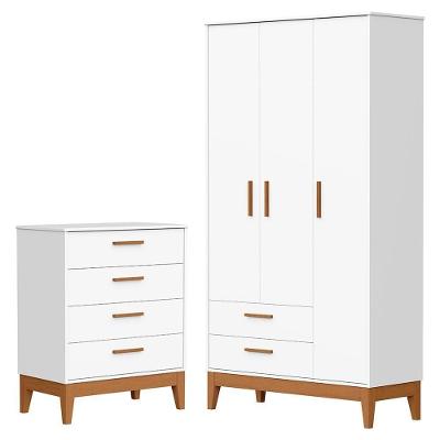 Jogo De Quarto Infantil Flip Guarda Roupa 3 Portas E Cômoda 4 Gavetas Branco Fosco - Reller Móveis Branco Fosco