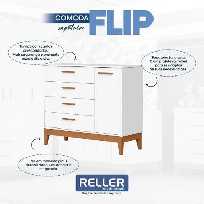 Jogo De Quarto Infantil Flip Guarda Roupa 3 Portas E Cômoda 1 Porta Branco Fosco - Reller Móveis Branco Fosco