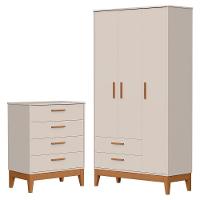 Jogo De Quarto Infantil Flip Guarda Roupa 3 Portas E Cômoda 4 Gavetas Areia Fosco - Reller Móveis Areia Fosco - 1