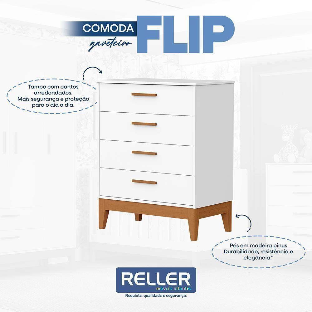 Dormitório Infantil Flip Guarda Roupa 4 Portas, Cômoda 4 Gavetas E Berço Branco Fosco - Reller Móveis Branco Fosco - 6