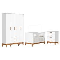 Dormitório Infantil Flip Guarda Roupa 4 Portas, Cômoda 4 Gavetas E Berço Branco Fosco - Reller Móveis Branco Fosco - 1