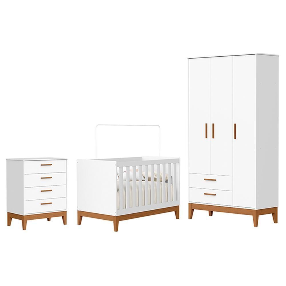 Dormitório Infantil Flip Guarda Roupa 3 Portas, Cômoda 4 Gavetas E Berço Branco Fosco - Reller Móveis Branco Fosco - 1