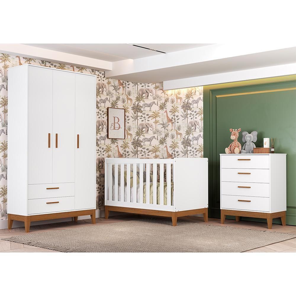 Dormitório Infantil Flip Guarda Roupa 3 Portas, Cômoda 4 Gavetas E Berço Branco Fosco - Reller Móveis Branco Fosco - 2