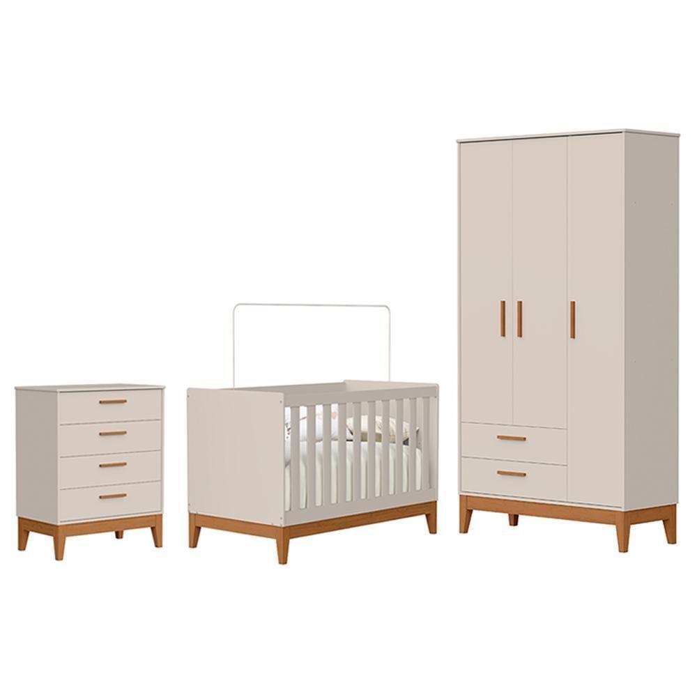 Dormitório Infantil Flip Guarda Roupa 3 Portas, Cômoda 4 Gavetas E Berço Areia Fosco - Reller Móveis Areia Fosco - 1