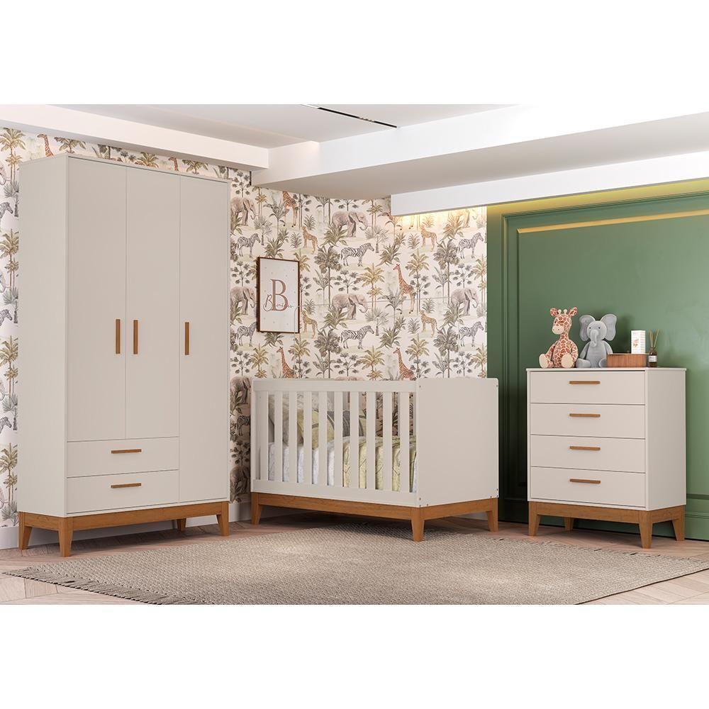Dormitório Infantil Flip Guarda Roupa 3 Portas, Cômoda 4 Gavetas E Berço Areia Fosco - Reller Móveis Areia Fosco - 2