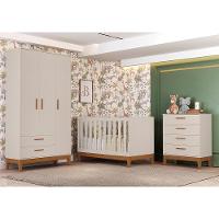 Dormitório Infantil Flip Guarda Roupa 3 Portas, Cômoda 4 Gavetas E Berço Areia Fosco - Reller Móveis Areia Fosco - 2
