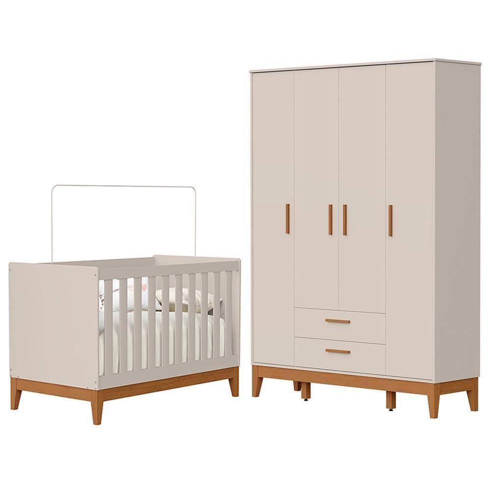 Jogo De Quarto Infantil Flip Guarda Roupa 4 Portas E Berço Americano Areia Fosco - Reller Móveis Areia Fosco - 1