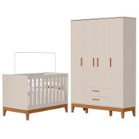 Jogo De Quarto Infantil Flip Guarda Roupa 4 Portas E Berço Americano Areia Fosco - Reller Móveis Areia Fosco - 1