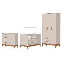 Dormitório Infantil Flip Guarda Roupa 3 Portas, Cômoda 1 Porta E Berço Areia Fosco - Reller Móveis Areia Fosco - 1