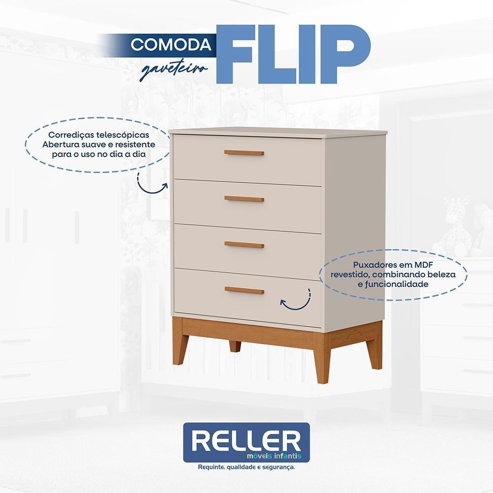 Dormitório Infantil Flip Guarda Roupa 4 Portas, Cômoda 4 Gavetas E Berço Areia Fosco - Reller Móveis Areia Fosco - 4