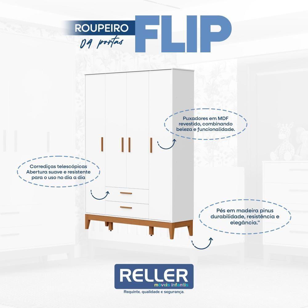 Jogo De Quarto Infantil Flip Guarda Roupa 4 Portas E Cômoda 4 Gavetas Branco Fosco - Reller Móveis Branco Fosco - 2