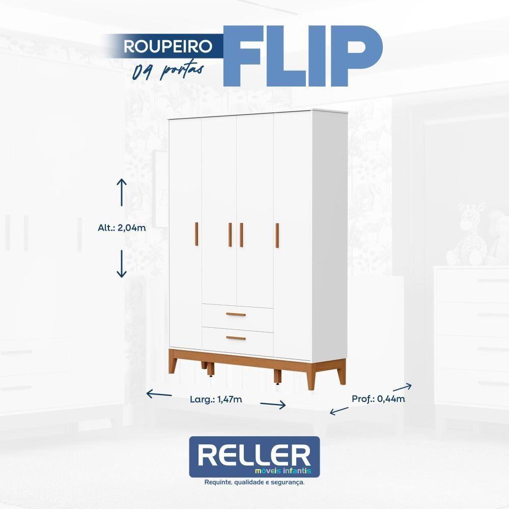 Jogo De Quarto Infantil Flip Guarda Roupa 4 Portas E Cômoda 4 Gavetas Branco Fosco - Reller Móveis Branco Fosco - 4