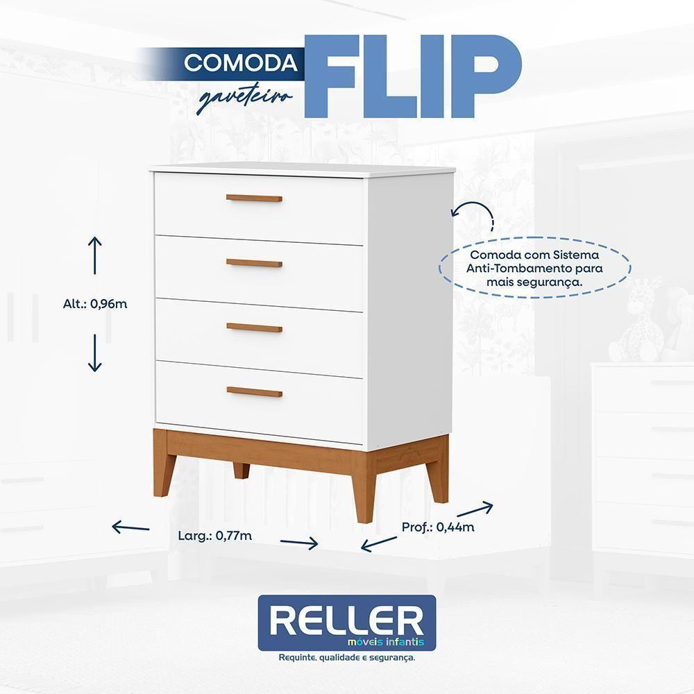 Jogo De Quarto Infantil Flip Guarda Roupa 4 Portas E Cômoda 4 Gavetas Branco Fosco - Reller Móveis Branco Fosco - 7