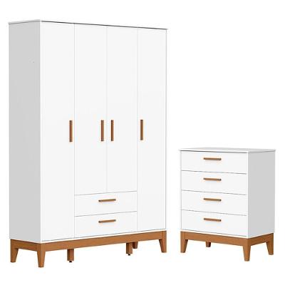 Jogo De Quarto Infantil Flip Guarda Roupa 4 Portas E Cômoda 4 Gavetas Branco Fosco - Reller Móveis Branco Fosco