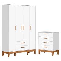 Jogo De Quarto Infantil Flip Guarda Roupa 4 Portas E Cômoda 4 Gavetas Branco Fosco - Reller Móveis Branco Fosco - 1