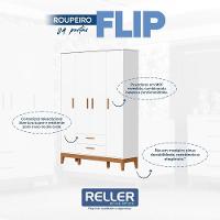 Jogo De Quarto Infantil Flip Guarda Roupa 4 Portas E Cômoda 4 Gavetas Branco Fosco - Reller Móveis Branco Fosco - 2