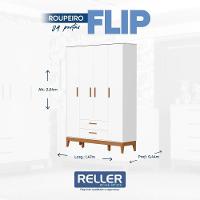 Jogo De Quarto Infantil Flip Guarda Roupa 4 Portas E Cômoda 4 Gavetas Branco Fosco - Reller Móveis Branco Fosco