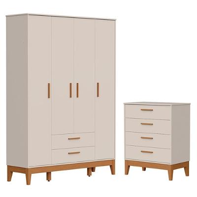 Jogo De Quarto Infantil Flip Guarda Roupa 4 Portas E Cômoda 4 Gavetas Areia Fosco - Reller Móveis Areia Fosco
