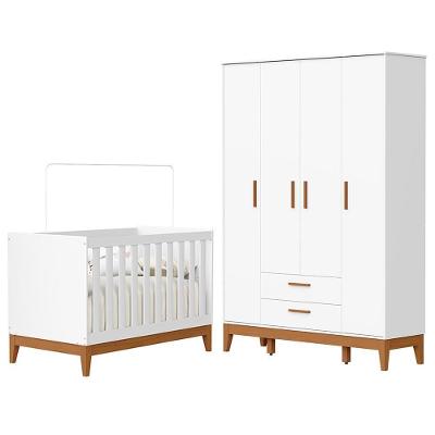 Jogo De Quarto Infantil Flip Guarda Roupa 4 Portas E Berço Americano Branco Fosco - Reller Móveis Branco Fosco