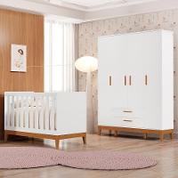 Jogo De Quarto Infantil Flip Guarda Roupa 4 Portas E Berço Americano Branco Fosco - Reller Móveis Branco Fosco - 2