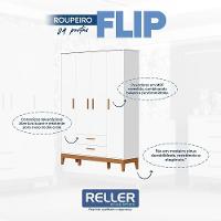 Jogo De Quarto Infantil Flip Guarda Roupa 4 Portas E Berço Americano Branco Fosco - Reller Móveis Branco Fosco - 3
