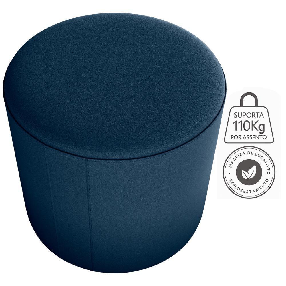 Puff Redondo Decorativo Copenhage 43x43 Cm Veludo Milani Store Azul - 5