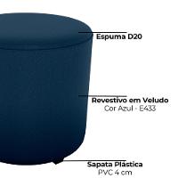 Puff Redondo Decorativo Copenhage 43x43 Cm Veludo Milani Store Azul
