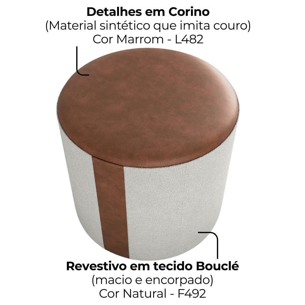 Puff Redondo Copenhage Corano Marrom Boucle Milani Store Natural - 5