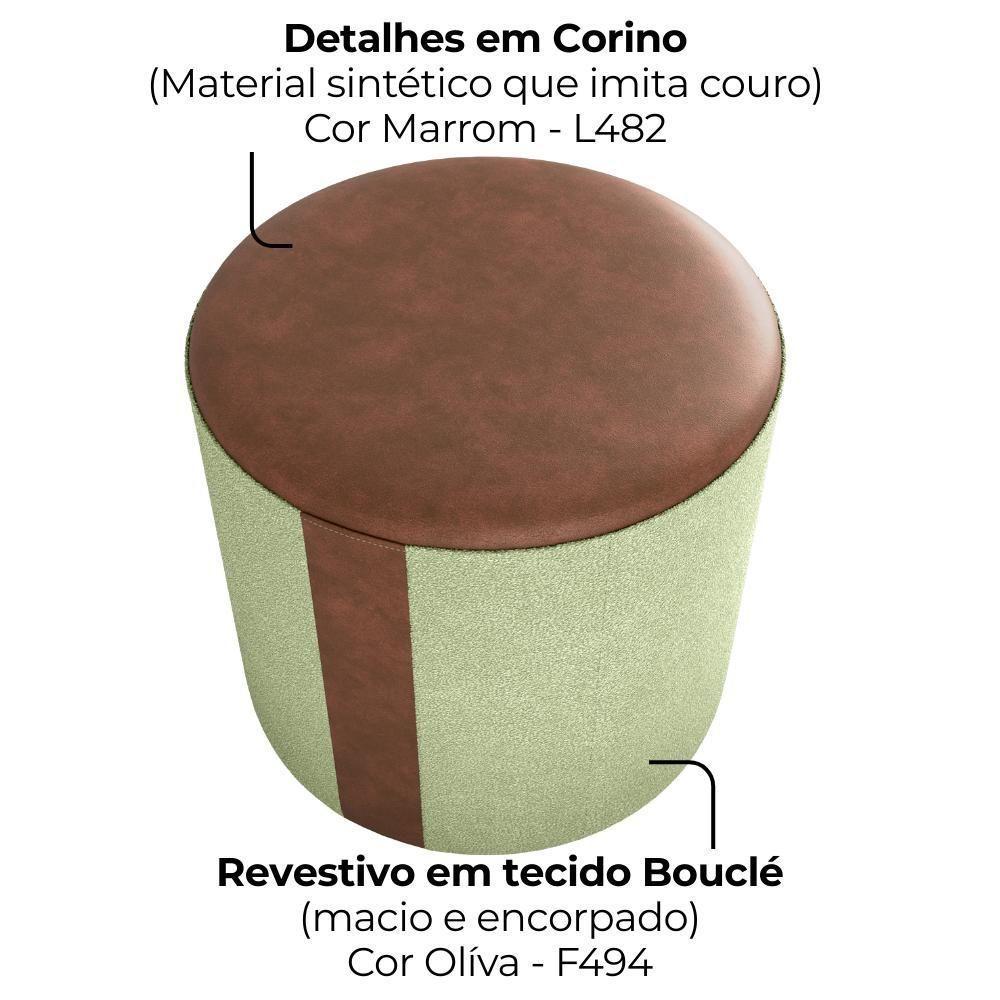 Puff Redondo Copenhage Corano Marrom Boucle Milani Store Oliva - 5
