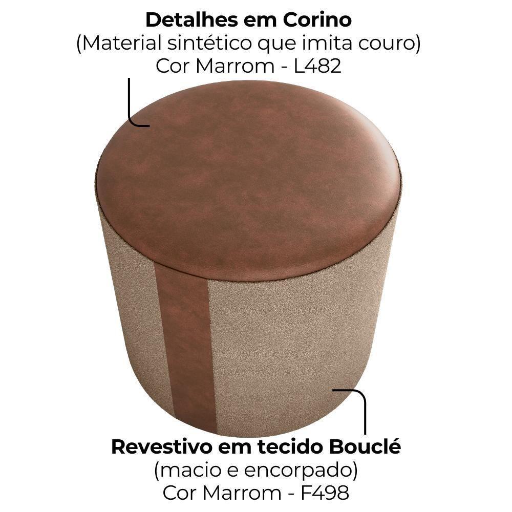 Puff Redondo Copenhage Corano Marrom Boucle Milani Store Marrom - 5