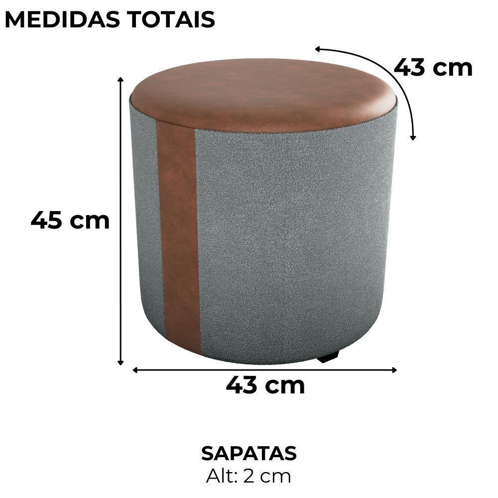 Puff Redondo Copenhage Corano Marrom Boucle Milani Store Cinza - 3