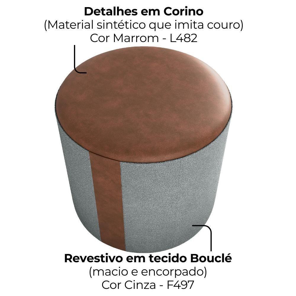Puff Redondo Copenhage Corano Marrom Boucle Milani Store Cinza - 5