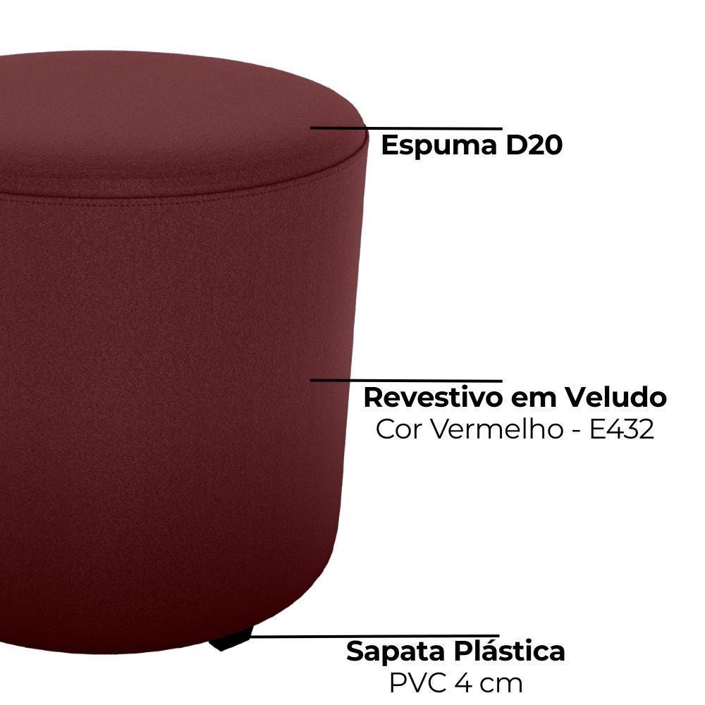 Puff Redondo Decorativo Copenhage 43x43 Cm Veludo Milani Store Vermelho - 7