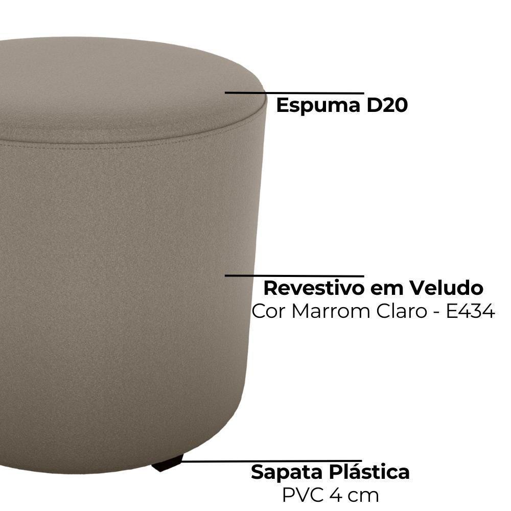 Puff Redondo Decorativo Copenhage 43x43 Cm Veludo Milani Store Marrom Claro - 3