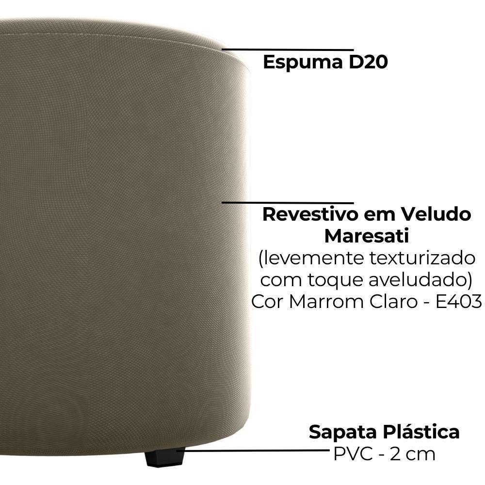 Puff Redondo Copenhage Veludo Maserati Milani Store Marrom Claro - 4