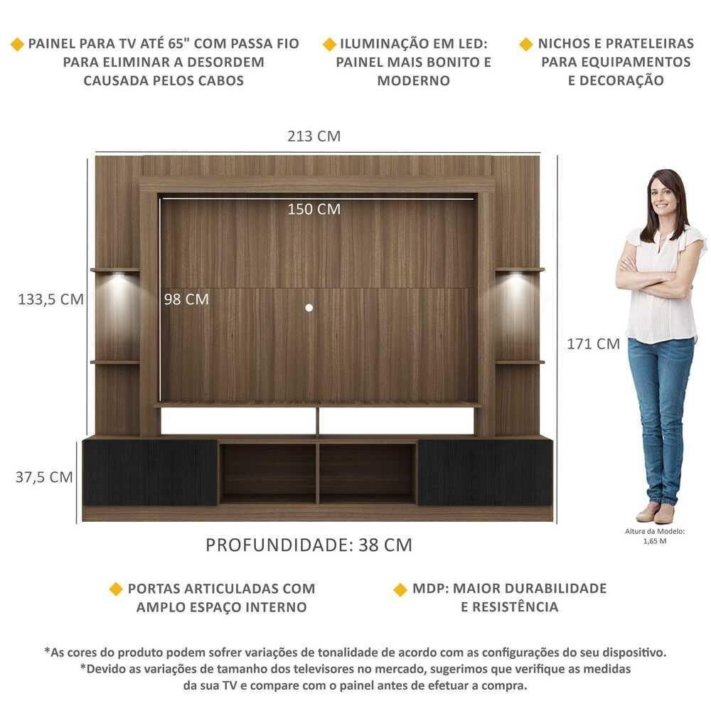 Rack Estante Tv 65´´ Leds Madeirado/Preto - 6