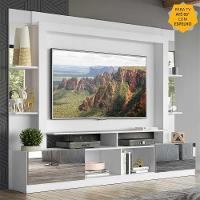 Rack Estante com Painel Tv 65 e Espelho Oslo Branco Fumê