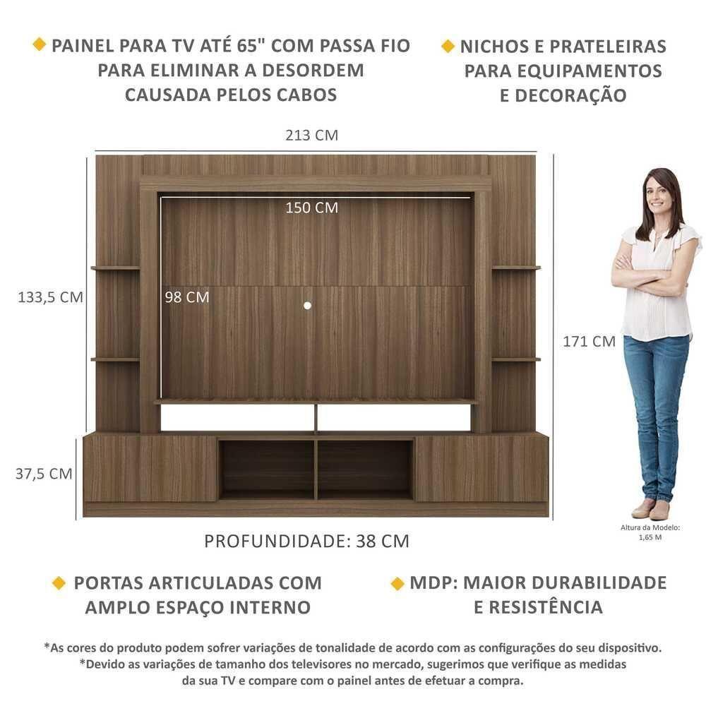 Rack Estante Com Painel Tv 65" E 2 Portas Rio Madeirado - 6