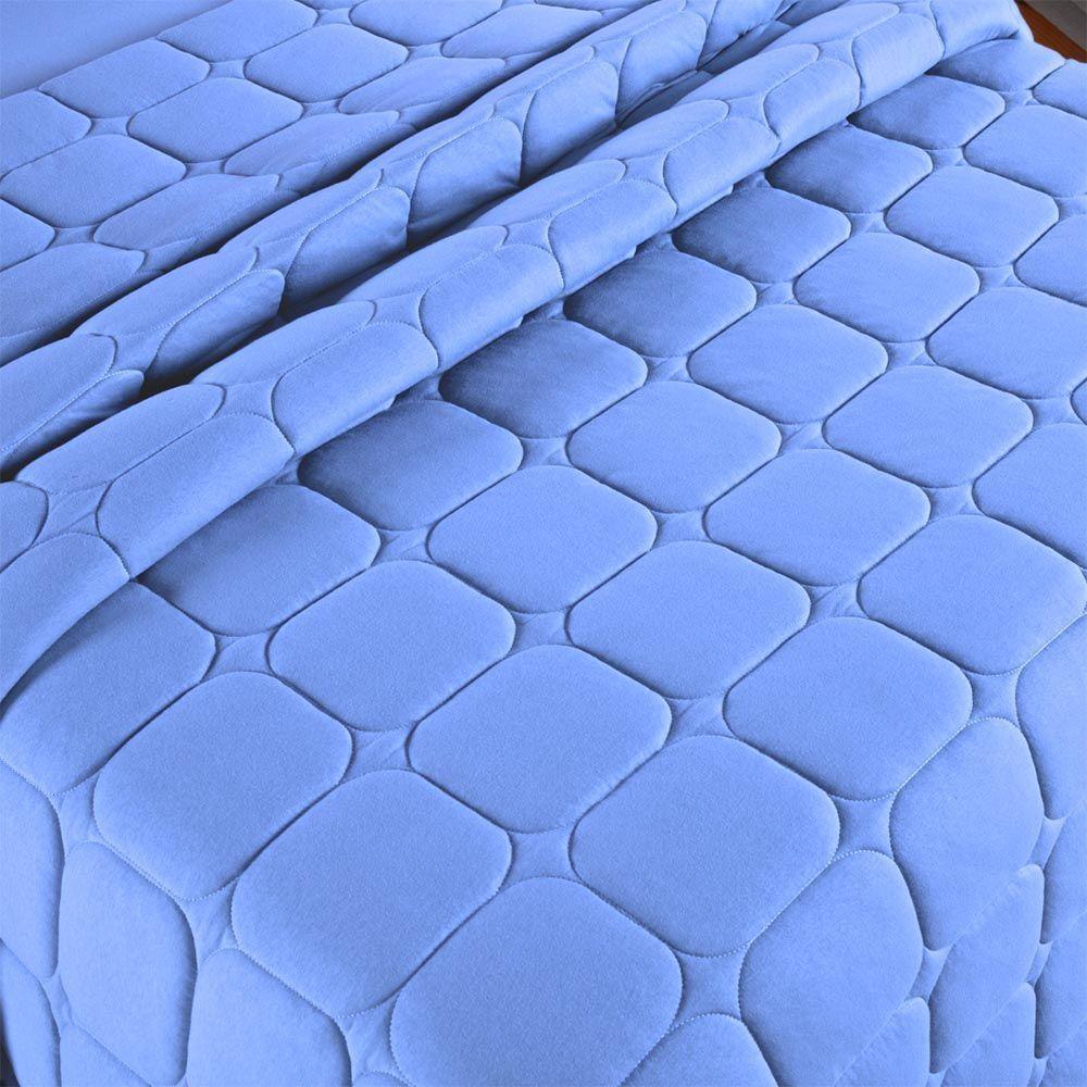 Kit Cobre Leito Colcha Minimal King 3 Peças Malha 100% Algodão - Azul Claro - 3