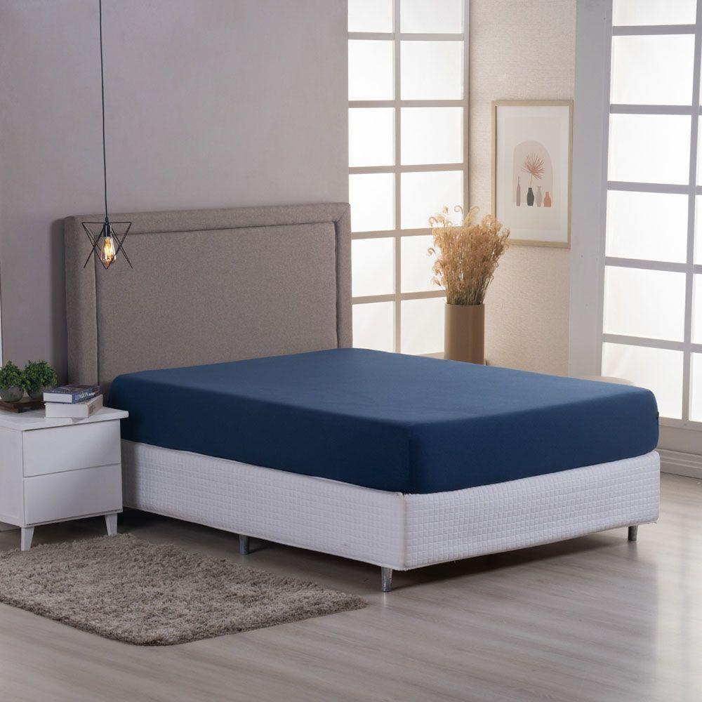 Lençol De Baixo Minimal Casal Avulso Com Elástico 01 Peça Malha 100% Algodão - Azul Marinho - 1