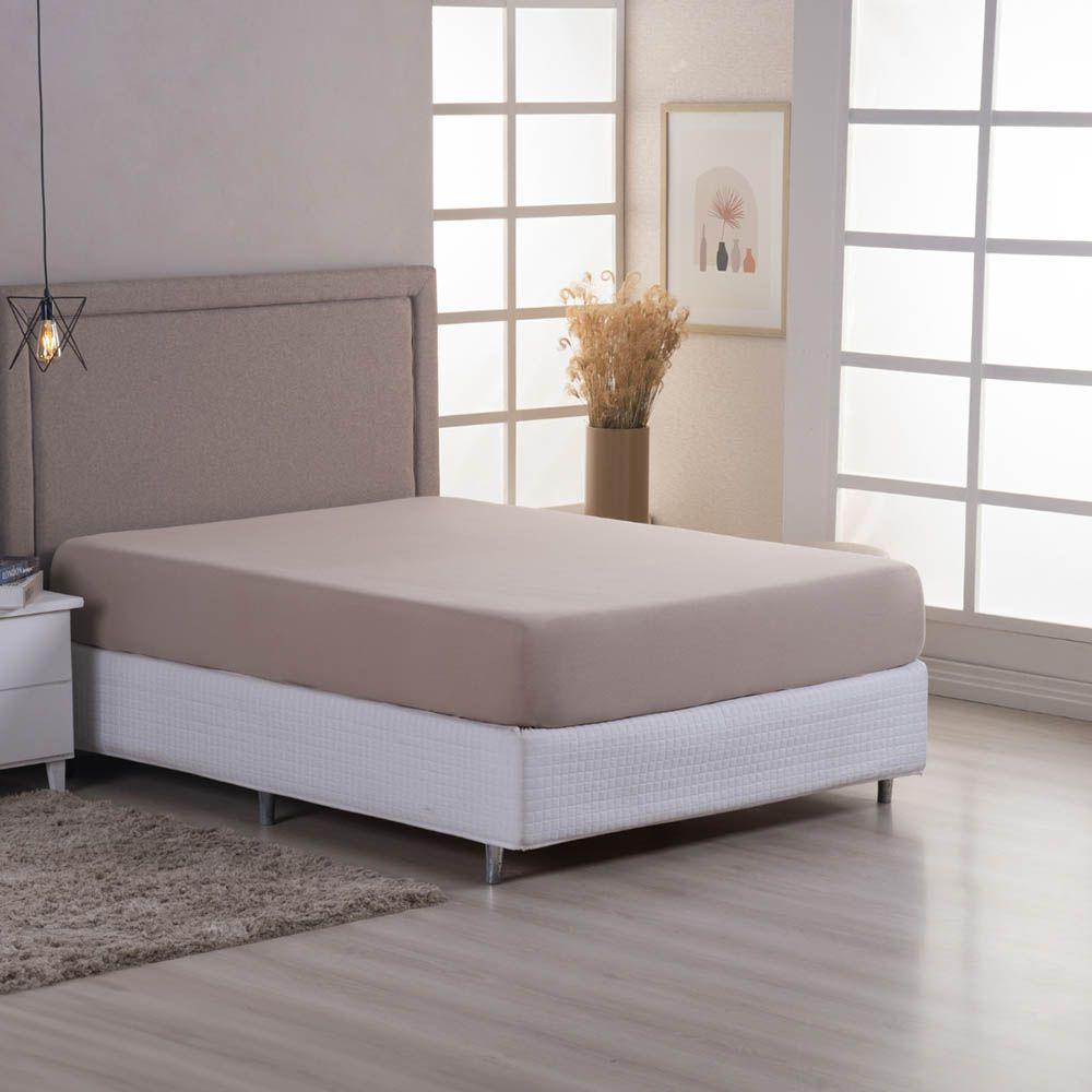 Lençol De Baixo Minimal King Avulso Com Elástico 01 Peça Malha 100% Algodão - Bege - 1