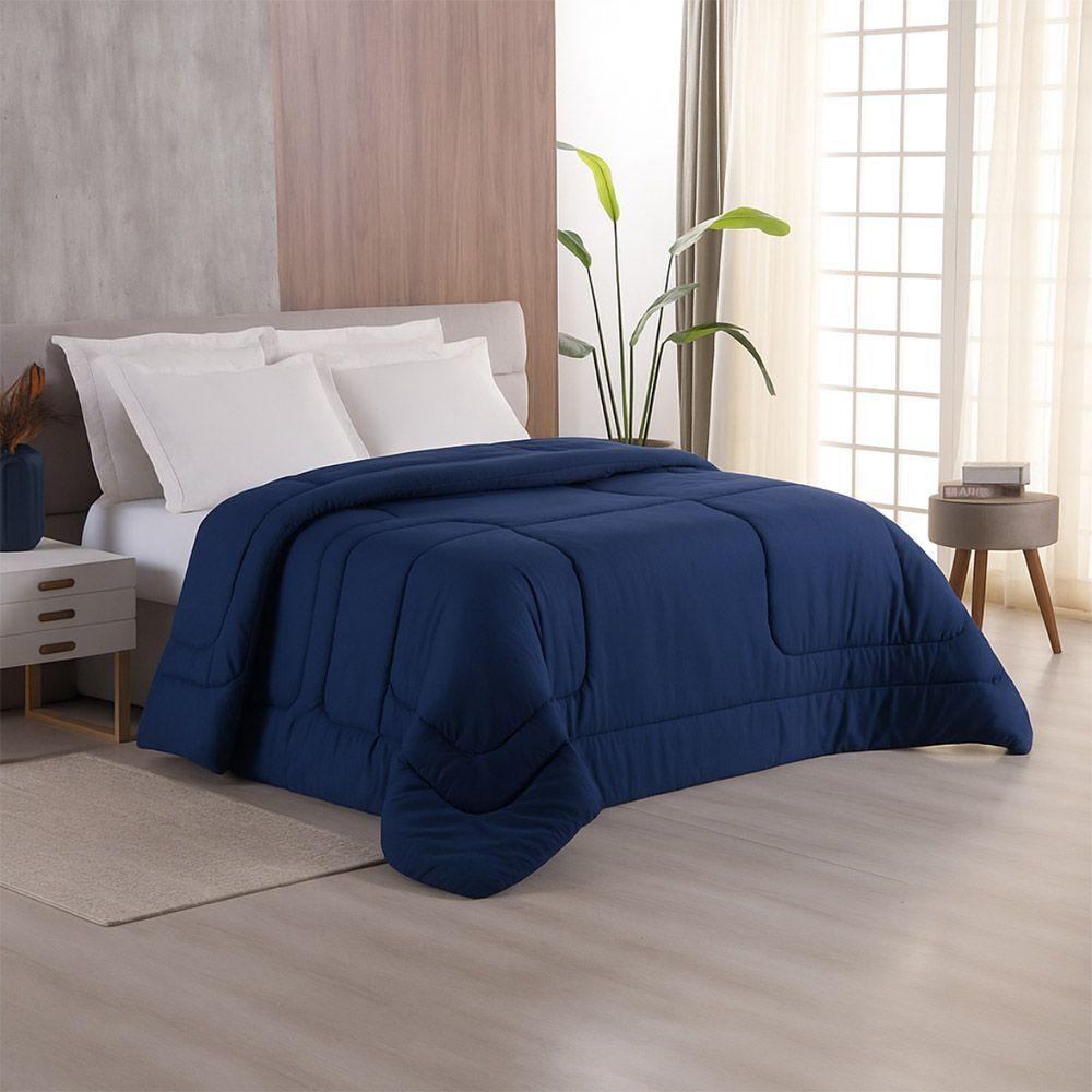 Edredom Bali Liso Queen 01 Peça Micropercal Dupla Face 400 Fios Macio - Azul Marinho - 100% Poliéster - 1