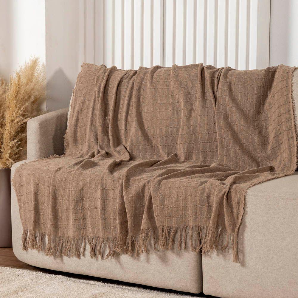Manta Xale Rubi 1,70m X 1,40m Com Franja Para Sofá Cama 100% Algodão 01 Peça - Avelã - 1