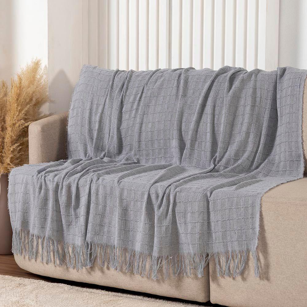 Manta Xale Rubi 1,70m X 1,40m Com Franja Para Sofá Cama 100% Algodão 01 Peça - Cinza - 1