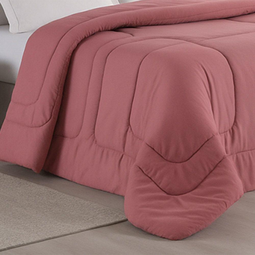 Edredom Bali Liso Casal 01 Peça Micropercal Dupla Face 400 Fios Macio - Rose - 100% Poliéster - 2