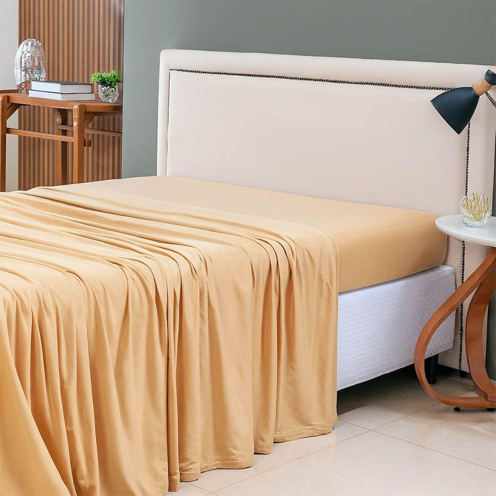Lençol De Cima Avulso Minimal Liso Casal 01 Peça Malha 100% Algodão - Mostarda - 1