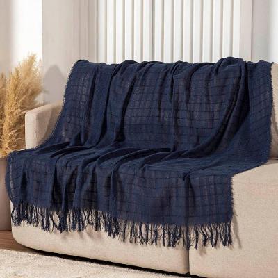 Manta Xale Rubi 2,40m X 1,70m Com Franja Para Sofá Cama 100% Algodão 01 Peça - Azul Marinho